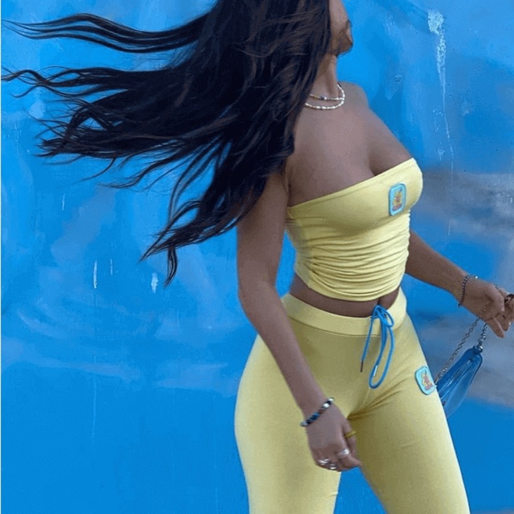 Omighty Aloha boob Tube Top and Pants Set in butter yellow